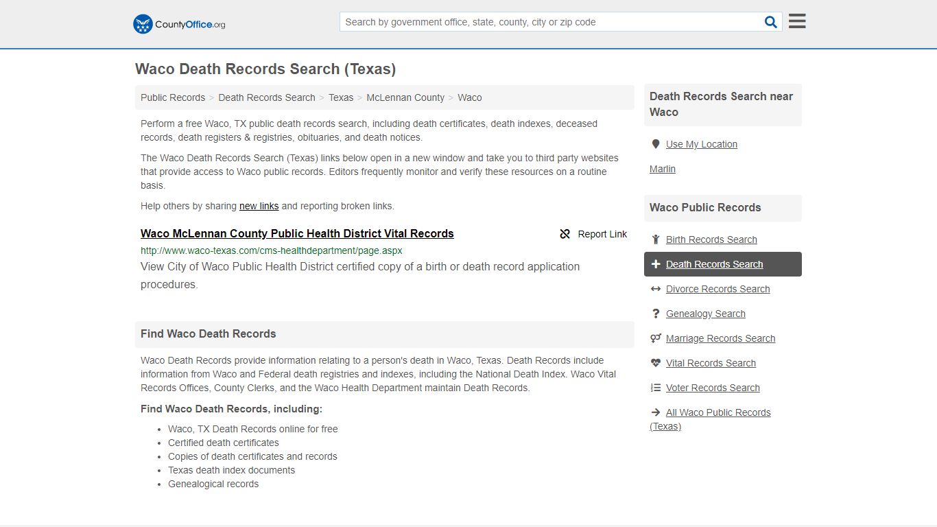 Death Records Search - Waco, TX (Death Certificates & Indexes)