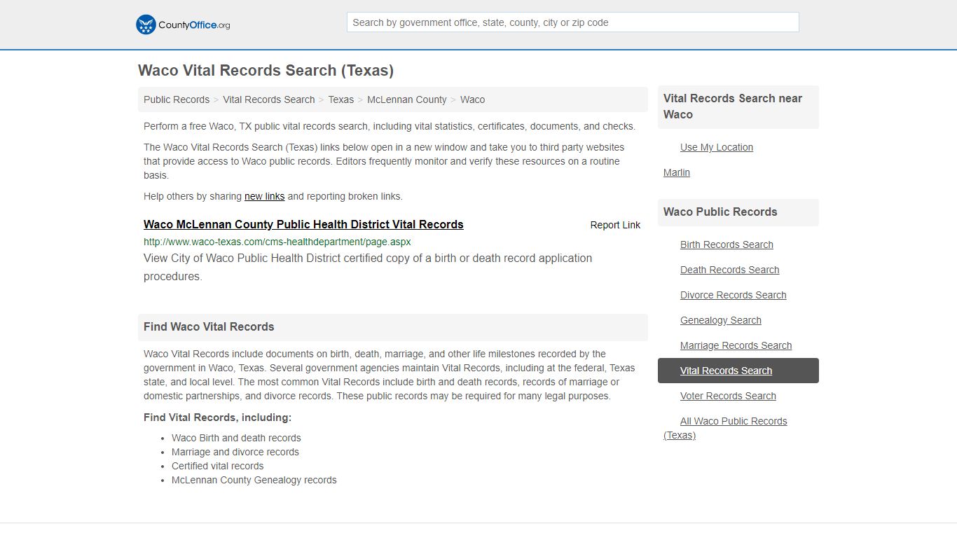 Vital Records Search - Waco, TX (Birth, Death, Marriage ...